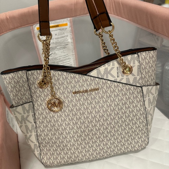 Michael Kors Handbags - Michael Kors Cream and Brown Signature Tote
